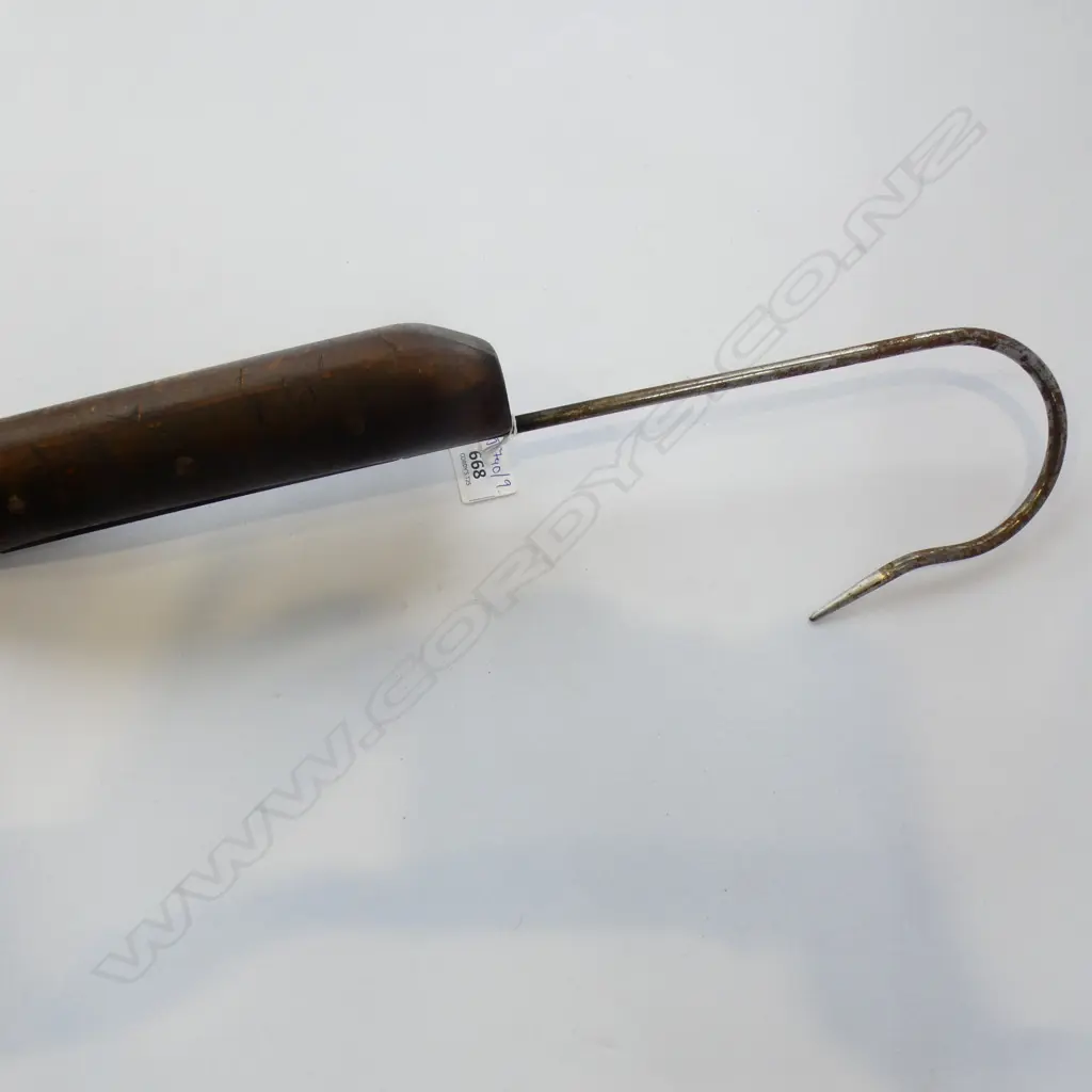OLD WOODEN FISHING GAFF HOOK L.1250mm Image 1++