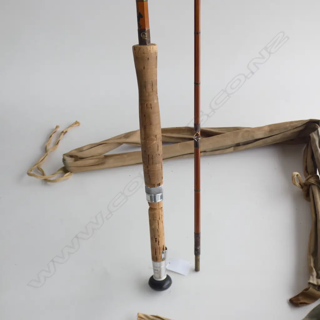 JS SHARPE (ABRDN) 'THE BELMONT' SPLIT CANE ROD 2 PCE IN CANVAS COVER. Image 1++