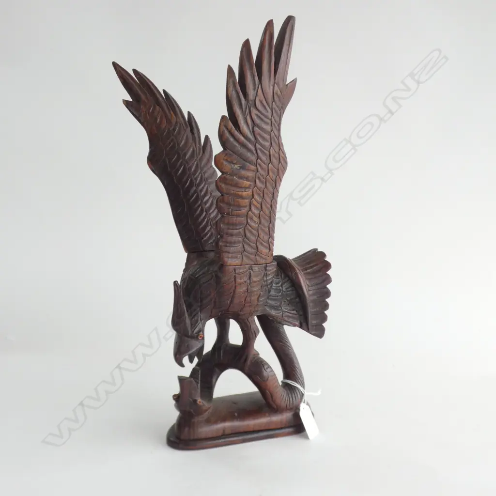 CARVED WOODEN EAGLE ATTACKING SNAKE H.415mm Image 1++