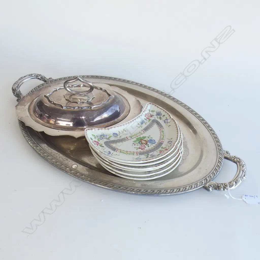 LARGE EP TRAY L.630mm, LIDDED EP SERVING DISH, 6 CRESENT SHAPED SIDE PLATES Image 1++