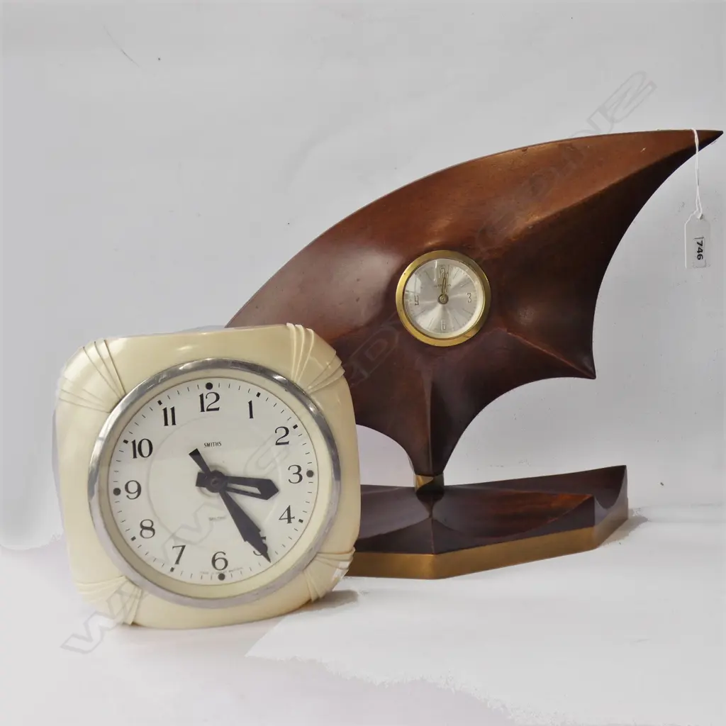 2 VINTAGE CLOCKS; MAHOGANY JUERGENS GERMANY W.400mm + SMITHS 165mm sq Image 1++