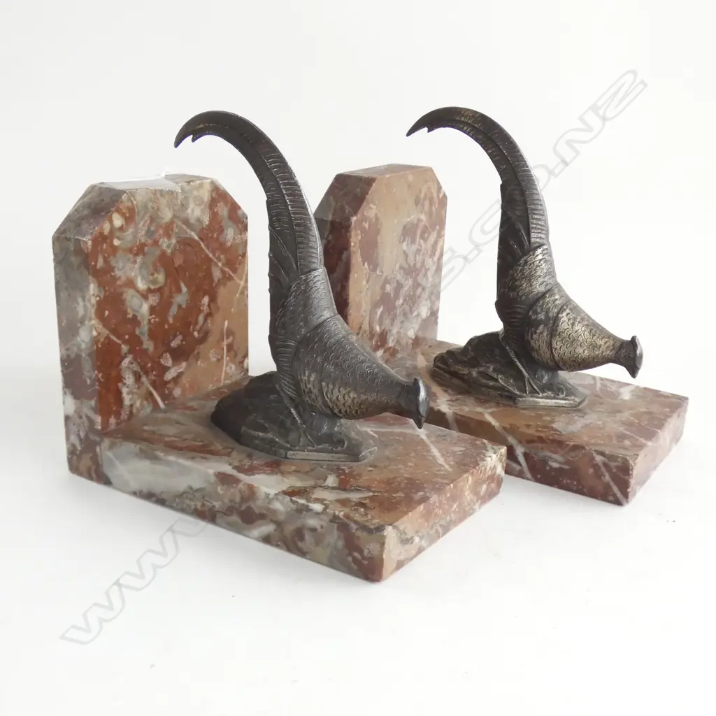 PAIR OF ART DECO MARBLE AND METAL BOOKENDS Image 1++