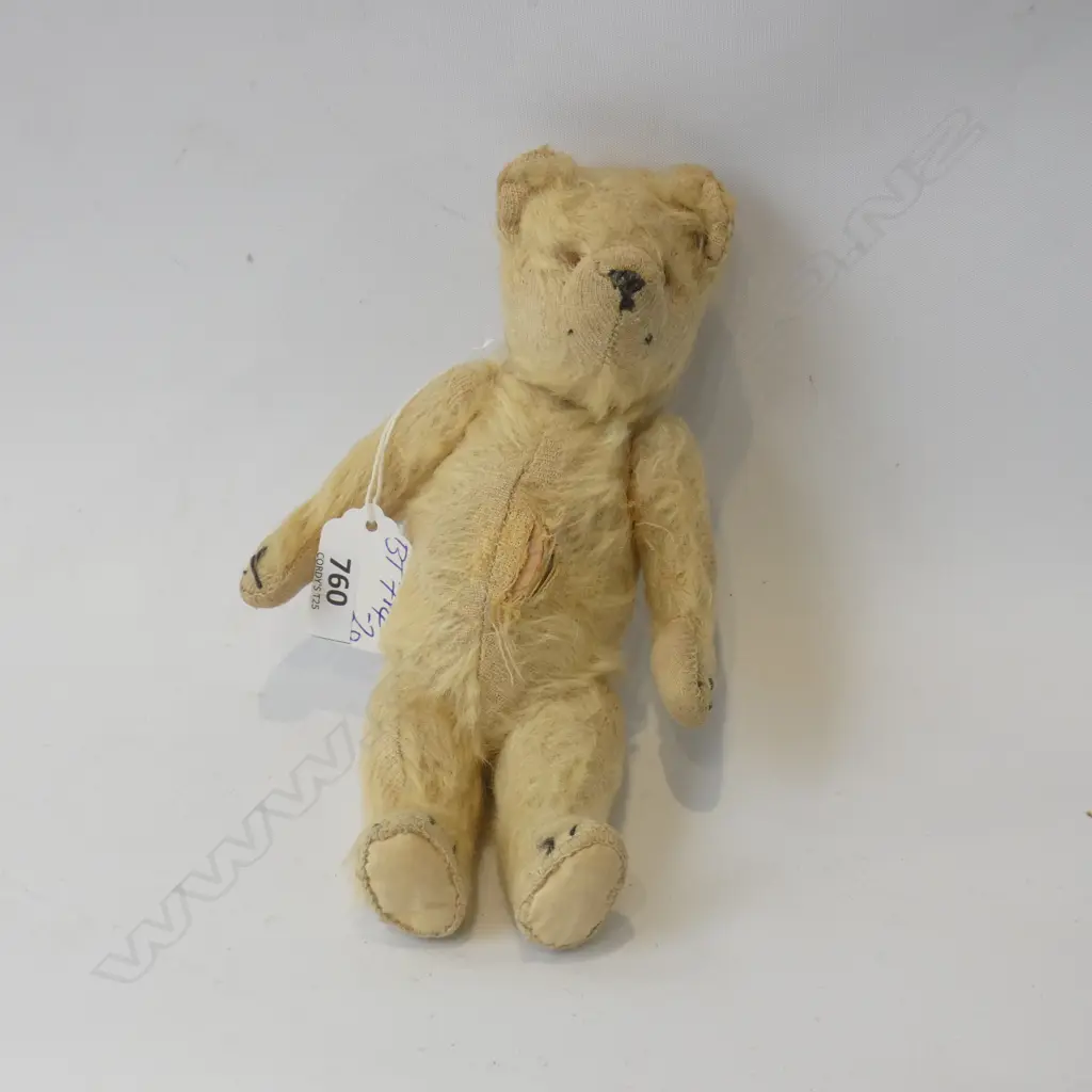 OLD PLUSH TEDDY BEAR STRAW FILLED EYES MISSING 210MM Image 1++