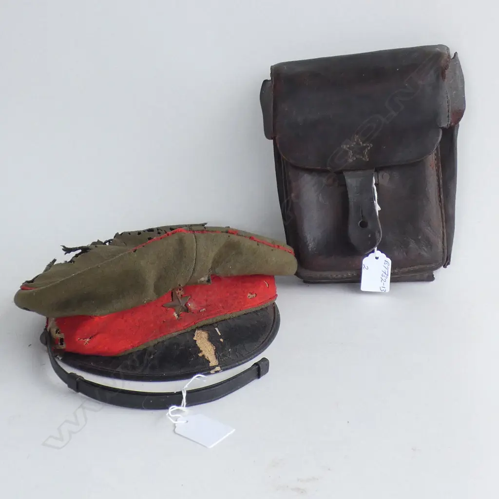 WW2 IMPERIAL JAPANESE ARMY UNIFORM HAT/CAP A.F & LEATHER POUCH A.F Image 1++