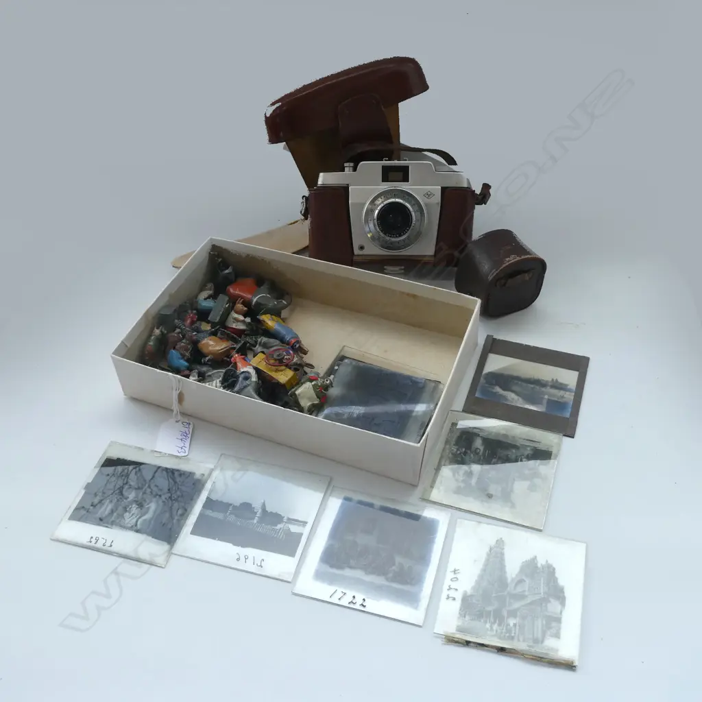 OLD CAMERA GLASS PHOTOGRAPHIC PLATES (EASTERN SCENES) AND ASSORTED LEAD ANIMALS Image 1++