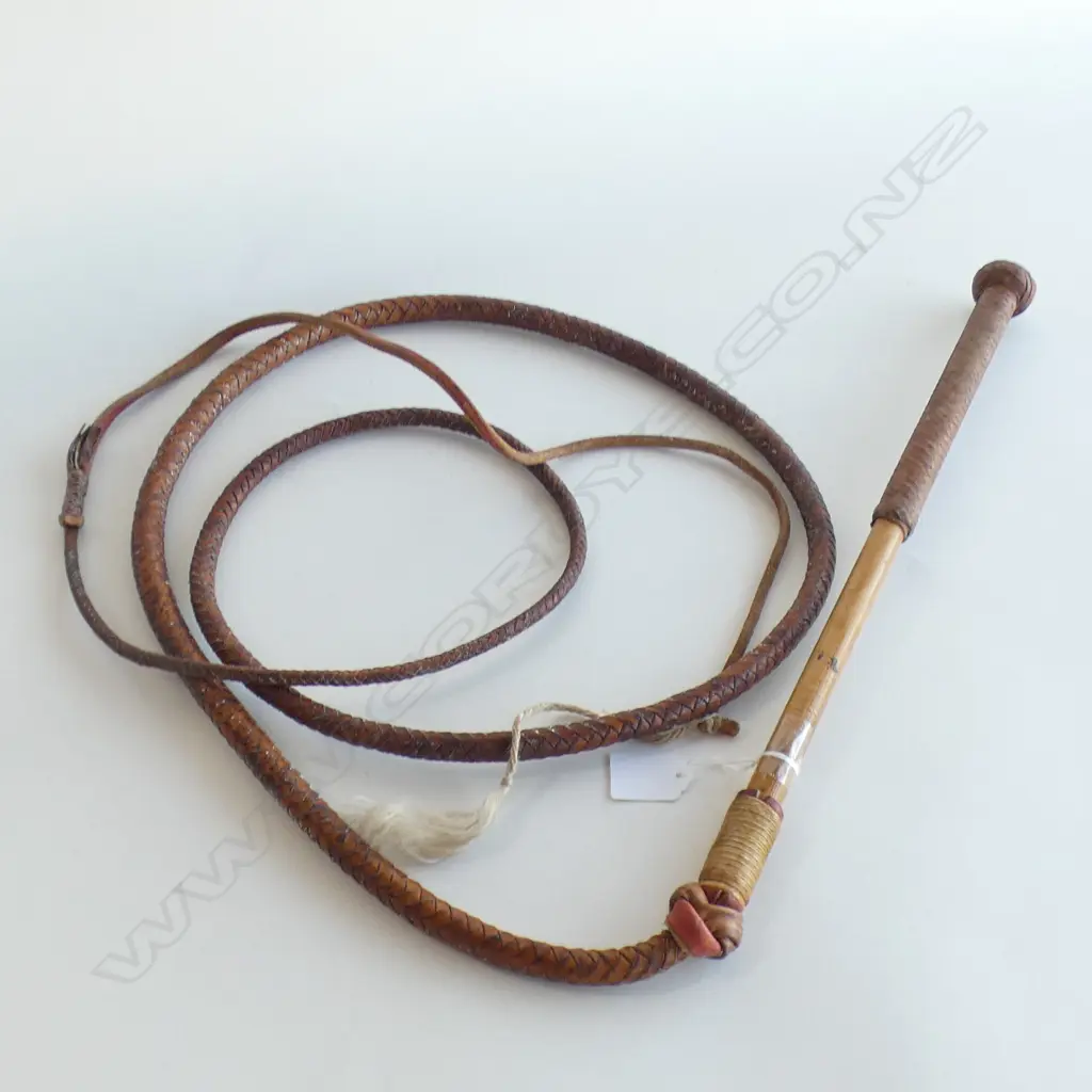 OLD PLAITED LEATHER RIDING WHIP Image 1++