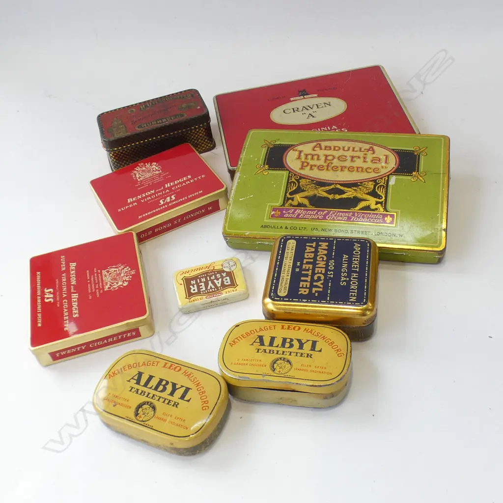 BAG OLD TINS; CIGARETTE, ASPIRIN ETC.. Image 1++