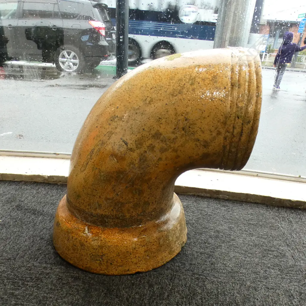 VINTAGE SALT GLAZED CERAMIC ELBOW PIPE H.500mm Image 1++