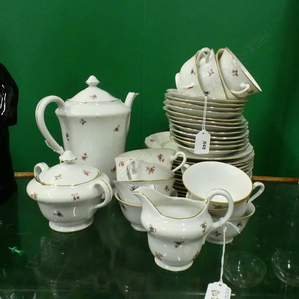 CZECH PORCELAIN 38 PC COFFEE SET; COFFEE POT, LIDDED SUGAR BOWL, MILK JUG 11 CUPS/12 PLATES & SAUCERS  Image 1++