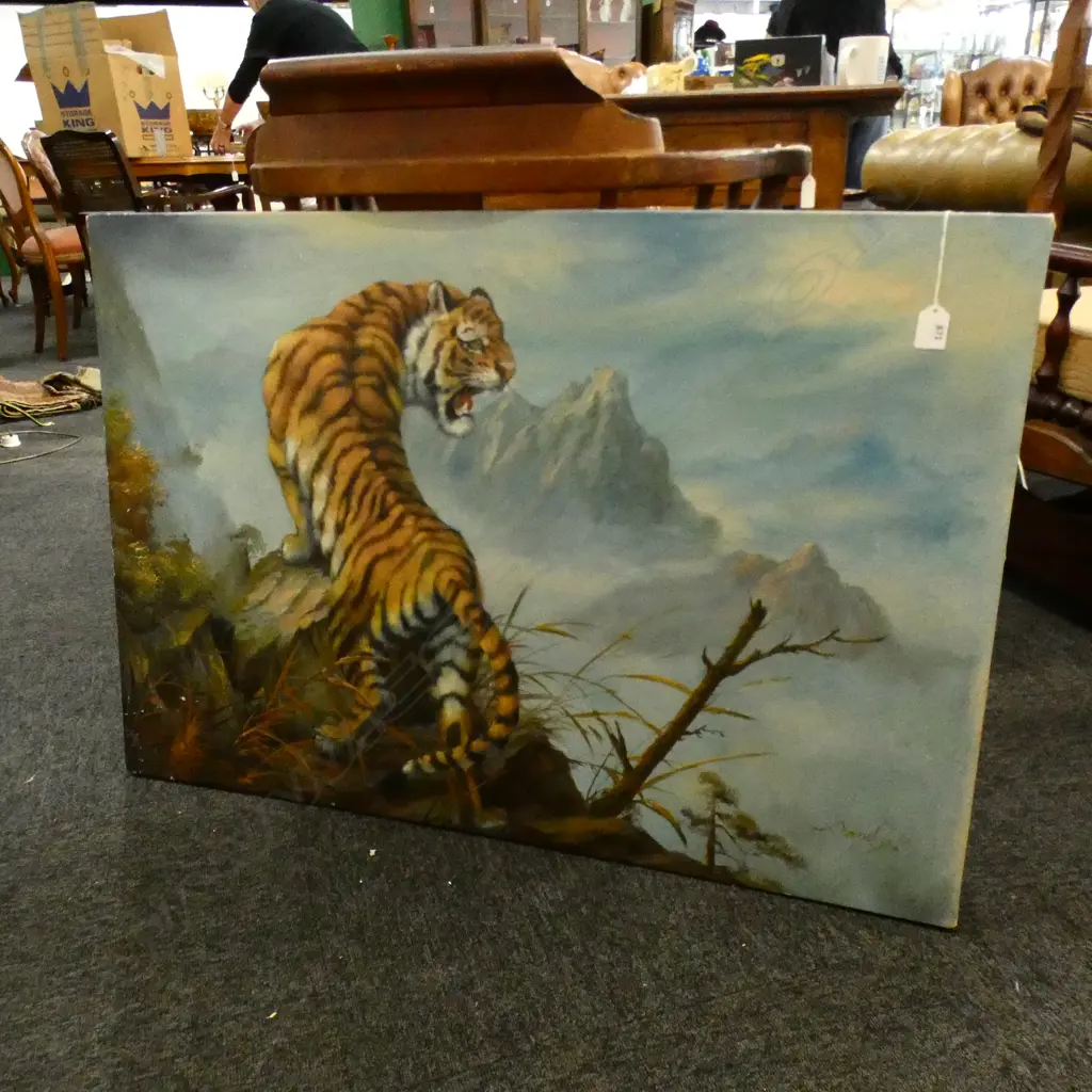 LG OIL ON BOARD TIGER - SIGNED DANDY 660 X 940MM Image 1++
