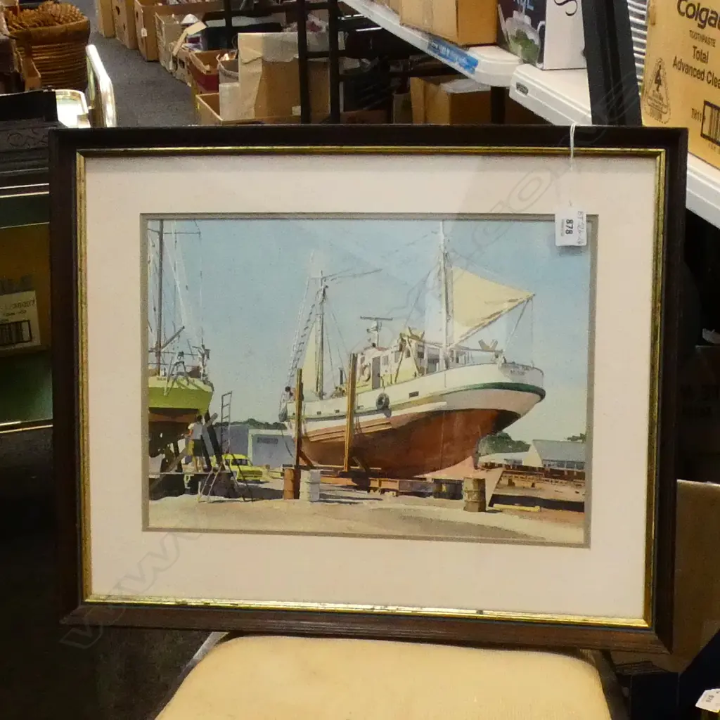 WATER COLOUR ON BOARD - FISHING BOAT DOROTHY MAY BY ALBERT O'DEA  365 X 255MM Image 1++
