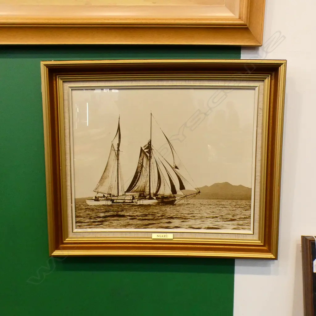 REPRINTED SEPIA PHOTOGRAPH; SAILBOAT 'NGARU' 390x495mm Image 1++
