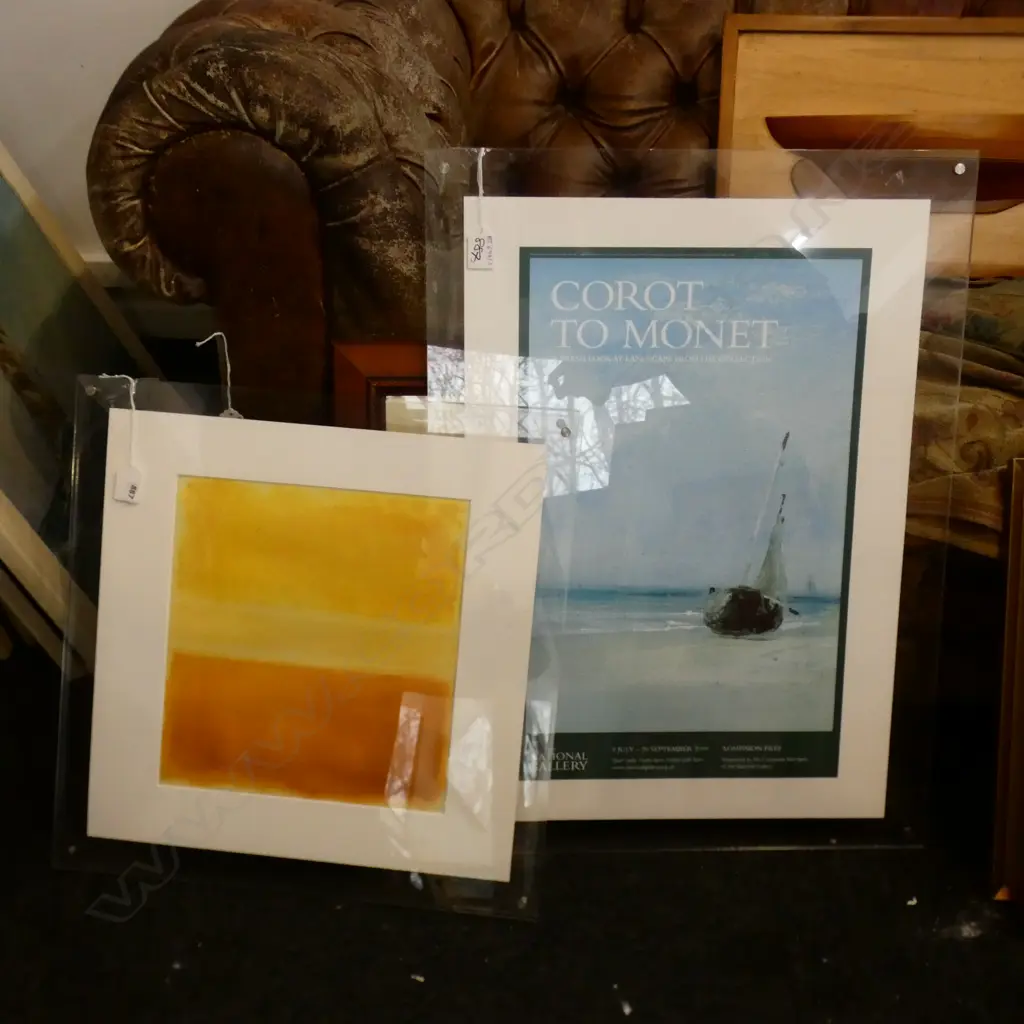 2 PERSPEX FRAMED PRINTS; ROTHKO 295x270mm + 'COROT TO MONET' NATIONAL GALLERY UK Image 1++