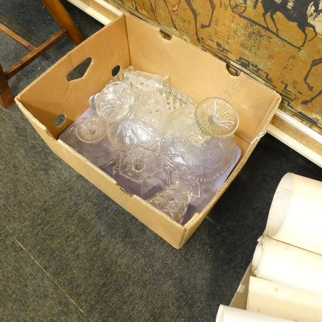 BOX LOT OF PRESSED GLASS Image 1++