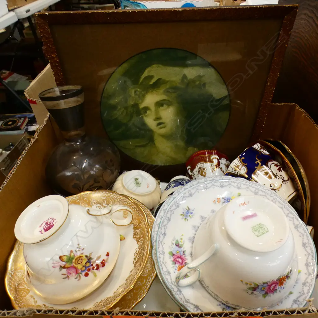 BOX LOT ASST. CHINA; SHELLEY TRIO, PRINT ETC Image 1++