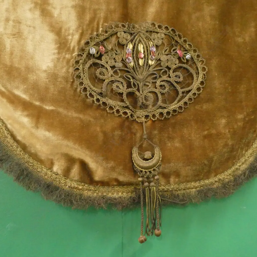 GOLD VELVET PELMET COVER L.3000mm, H.600mm from Fern Tree House in Dunedin, c.1900... Image 1++