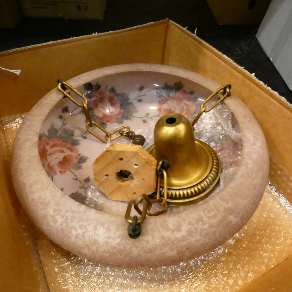 CIRCULAR HANGING CEILING  LIGHTSHADE PINK FLORAL PATTERN 350MM DIA WITH FITTINGS Image 1++