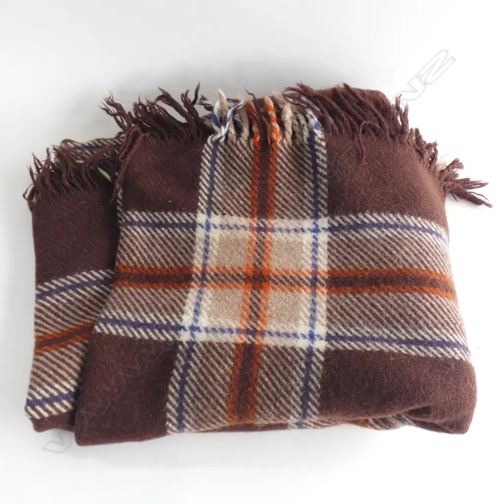 WOOL TRAVEL RUG - BROWN/BLUE/ ORANGE TONES Image 1++