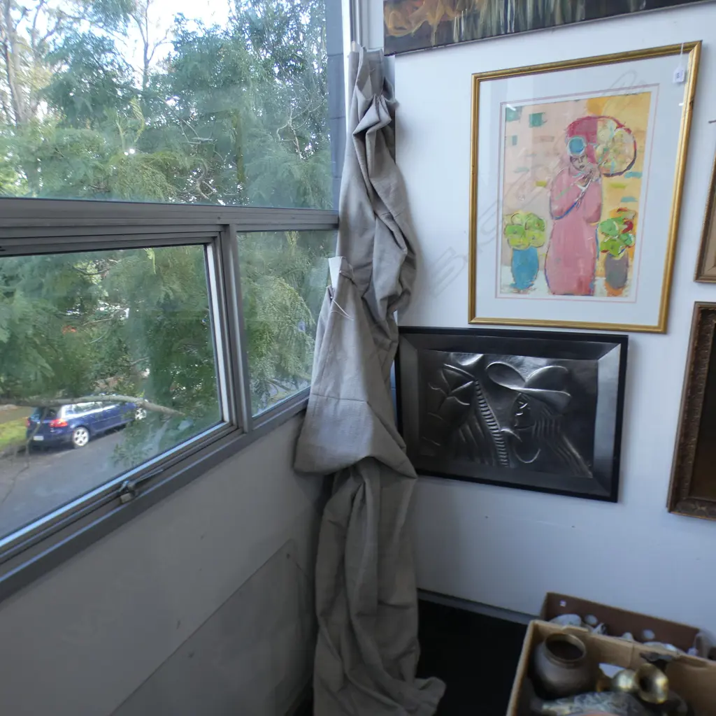 ROMAN BLINDS, size 2150mm (W) X 1350mm (H): size 1400mm (W) X 1350mm (H), matching, beige fabric, with brackets. Image 1++