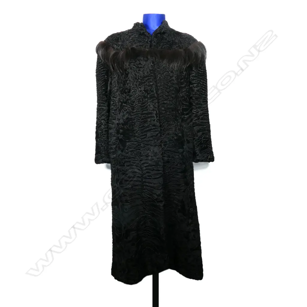 A black Astrakhan full-length coat, Image 1++