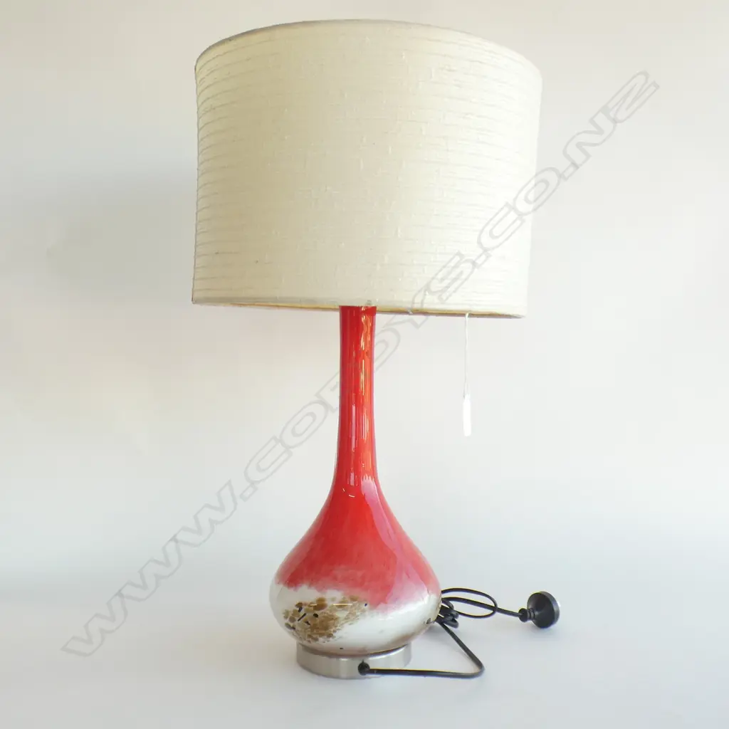 RED ART GLASS LAMP WHITE SHADE H.580mm Image 1++