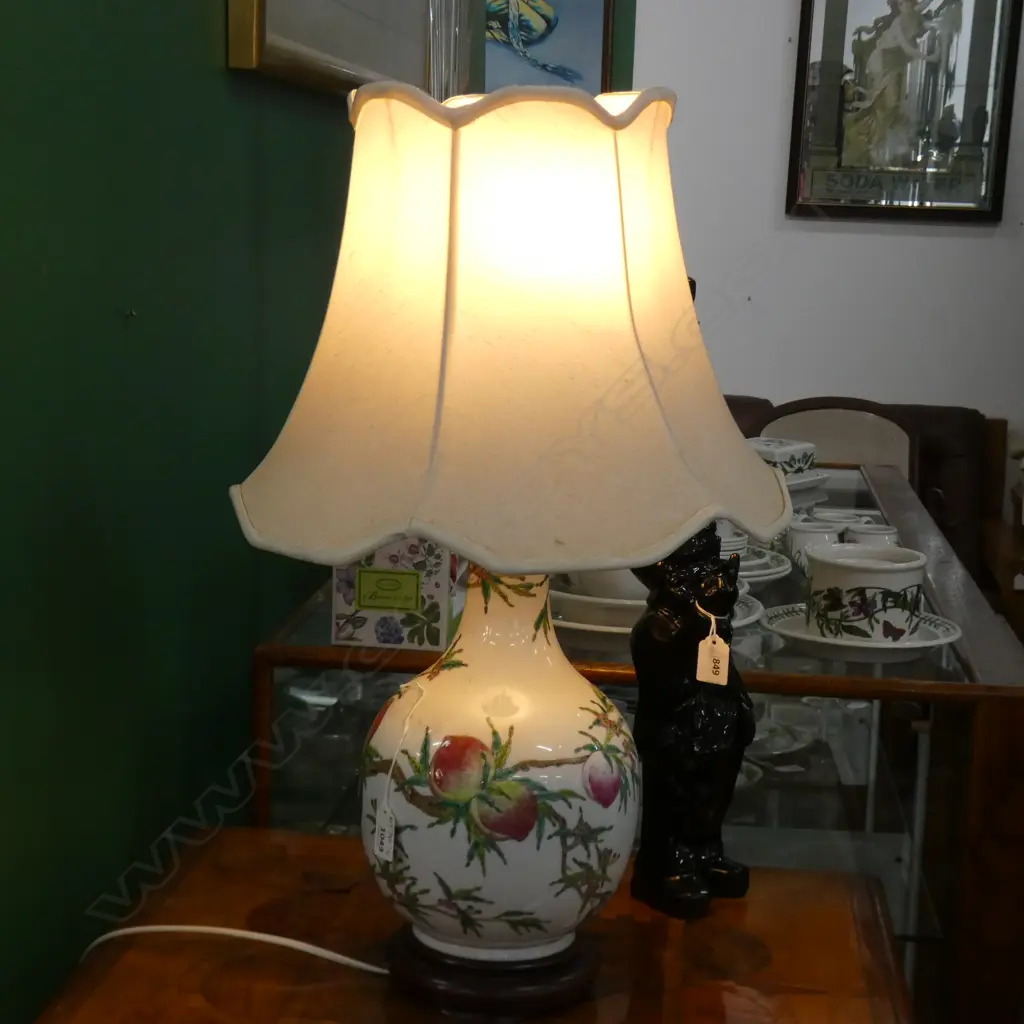 CHINESE FAMILLE ROSE PEACH BLOSSOM LAMP H.600mm Image 1++