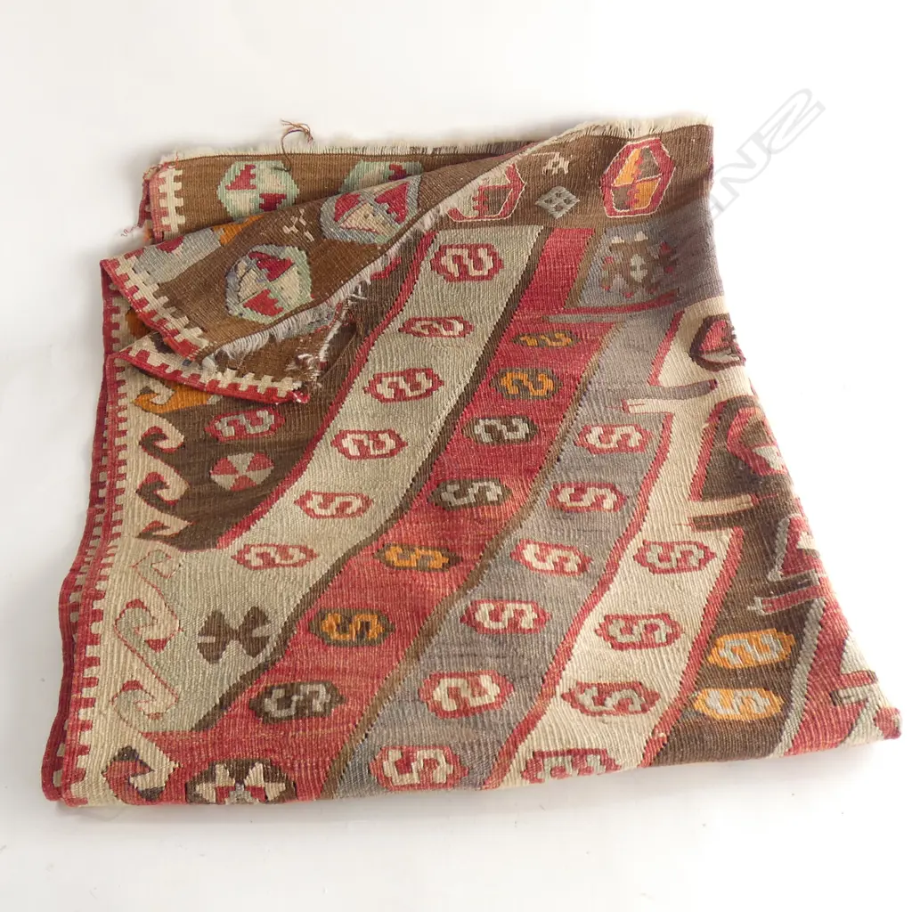 SMALL WOVEN KELIM TABLE RUNNER (faded and af) 1070 x 1250mm Image 1++