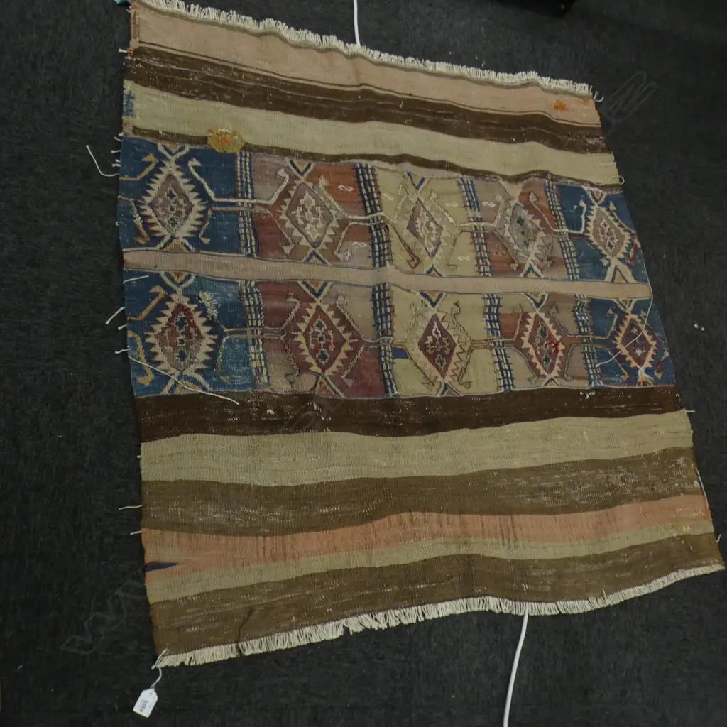 SMALL WOVEN KELIM RUG (repairs and faded) 1080 x 1150mm Image 1++