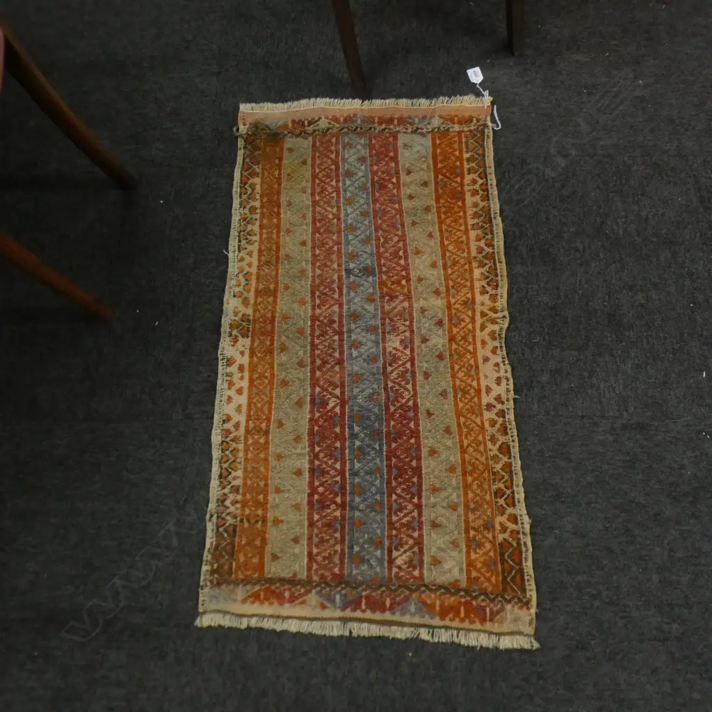 SMALL WOVEN KELIM TABLE RUNNER (repairs and faded) 500 X 980mm Image 1++