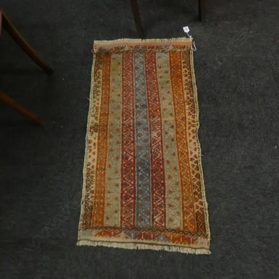 SMALL WOVEN KELIM TABLE RUNNER (repairs and faded) 500 X 980mm