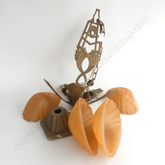 DECO 5 POINT PENDANT LAMP EX CIVIC THEATRE? AF (1 GLASS PIECE MISSING)