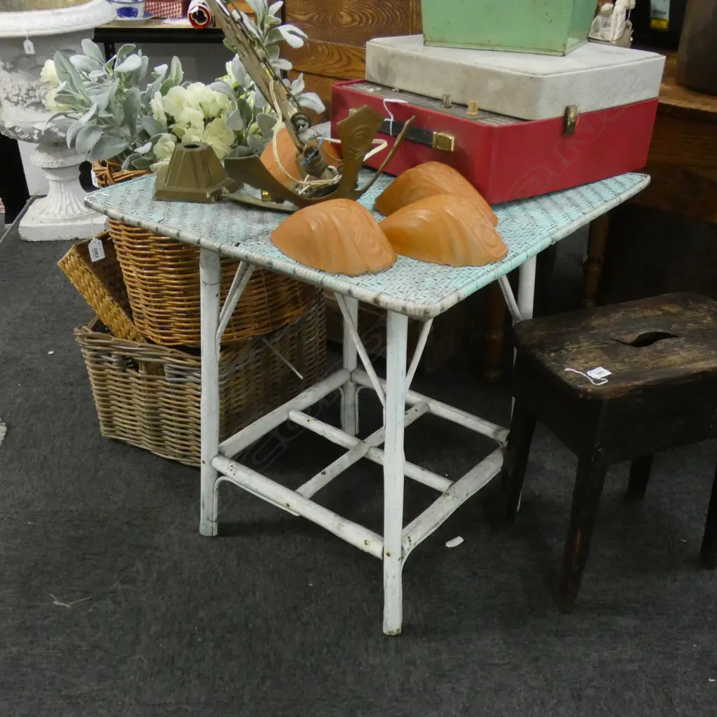 SQUARE WHITE PAINTED CANE TABLE 660x660x680mm Image 1++