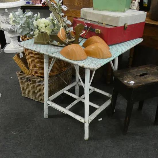 SQUARE WHITE PAINTED CANE TABLE 660x660x680mm