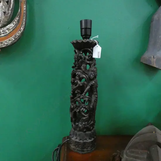 CARVED WOODEN ORIENTAL LAMP BASE H.400mm