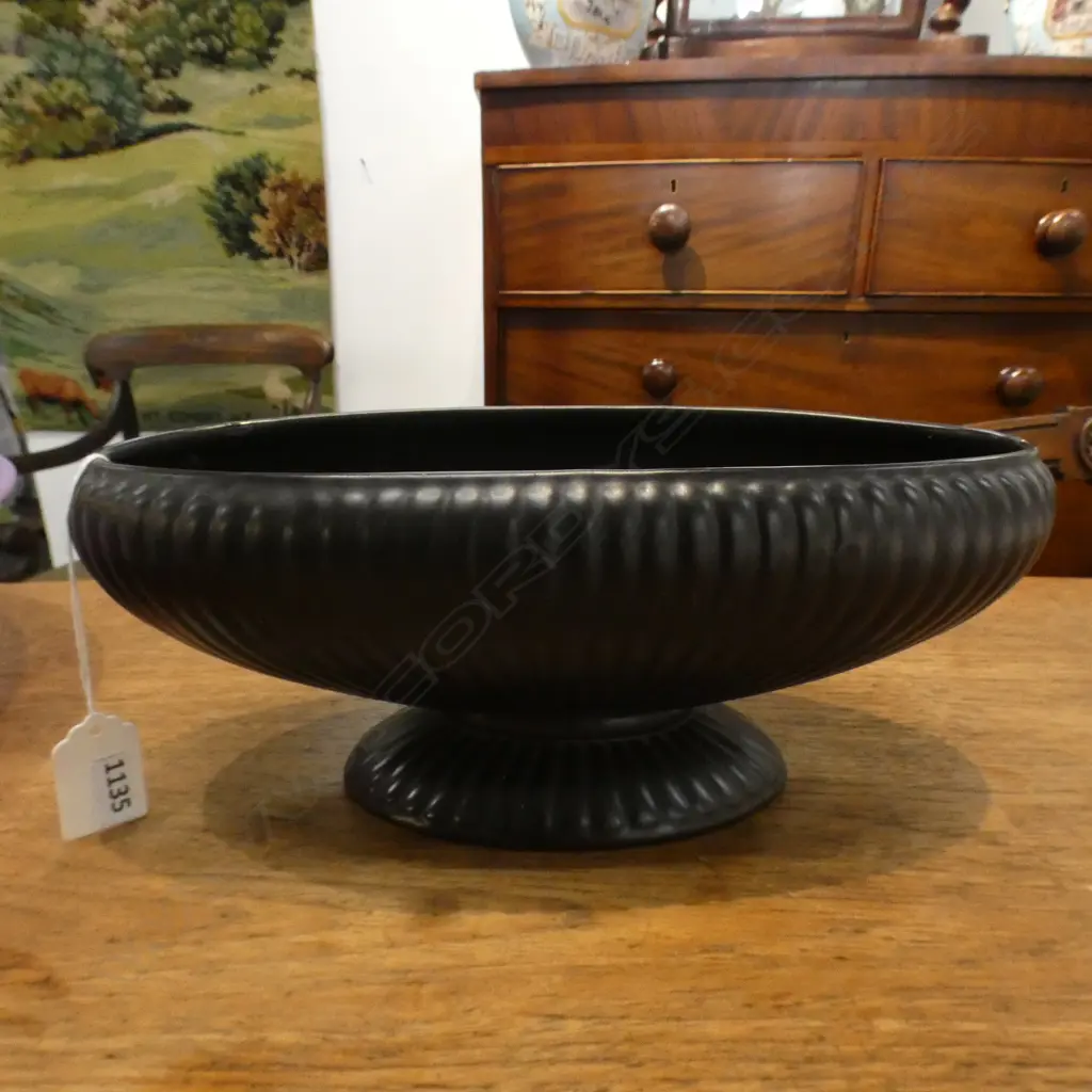 BLACK CROWN LYNN OVAL TROUGH VASE Image 1++