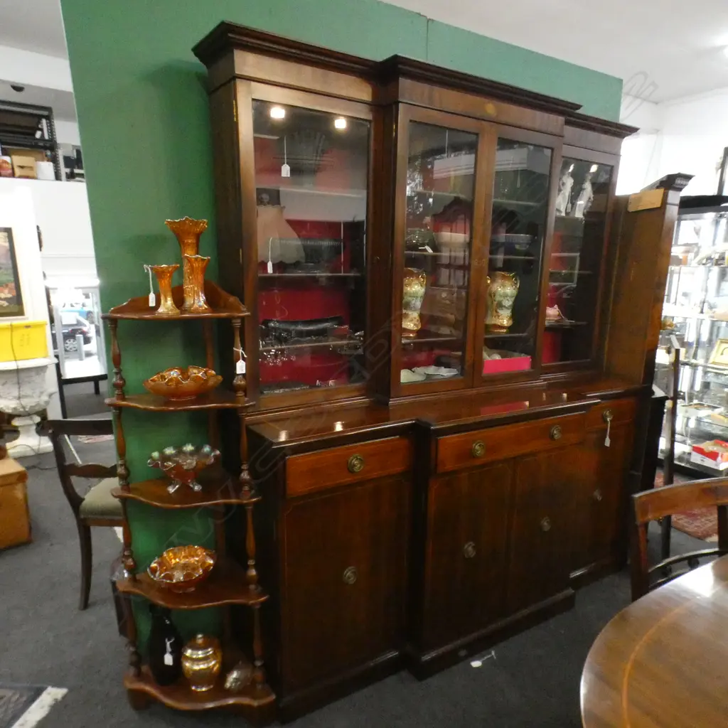 1960s QUALITY SHERATON REVIVAL BREAKFRONT BOOKCASE CABINET... Image 1++