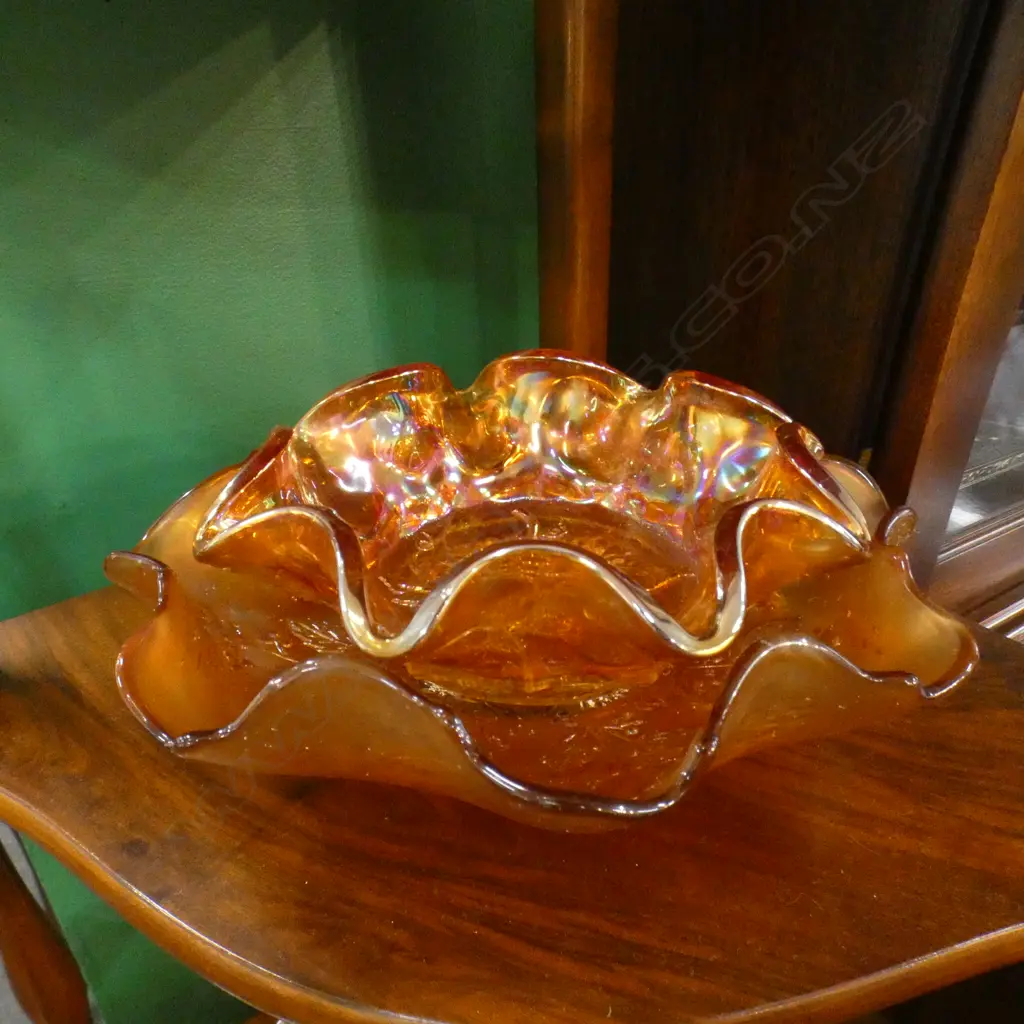 8 PCES ORANGE CARNIVAL GLASS + PURPLE JUG H.250mm & PIG Image 1++