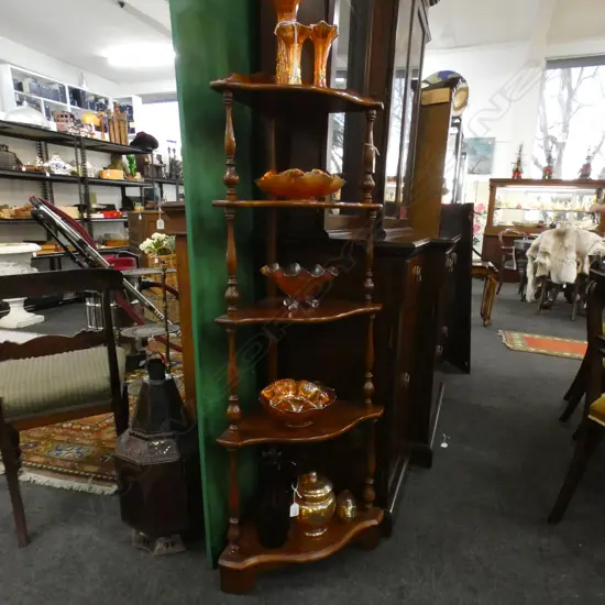 QUEEN ANNE REPRO WALNUT CNR WHAT NOT 5 TIER H.1320mm