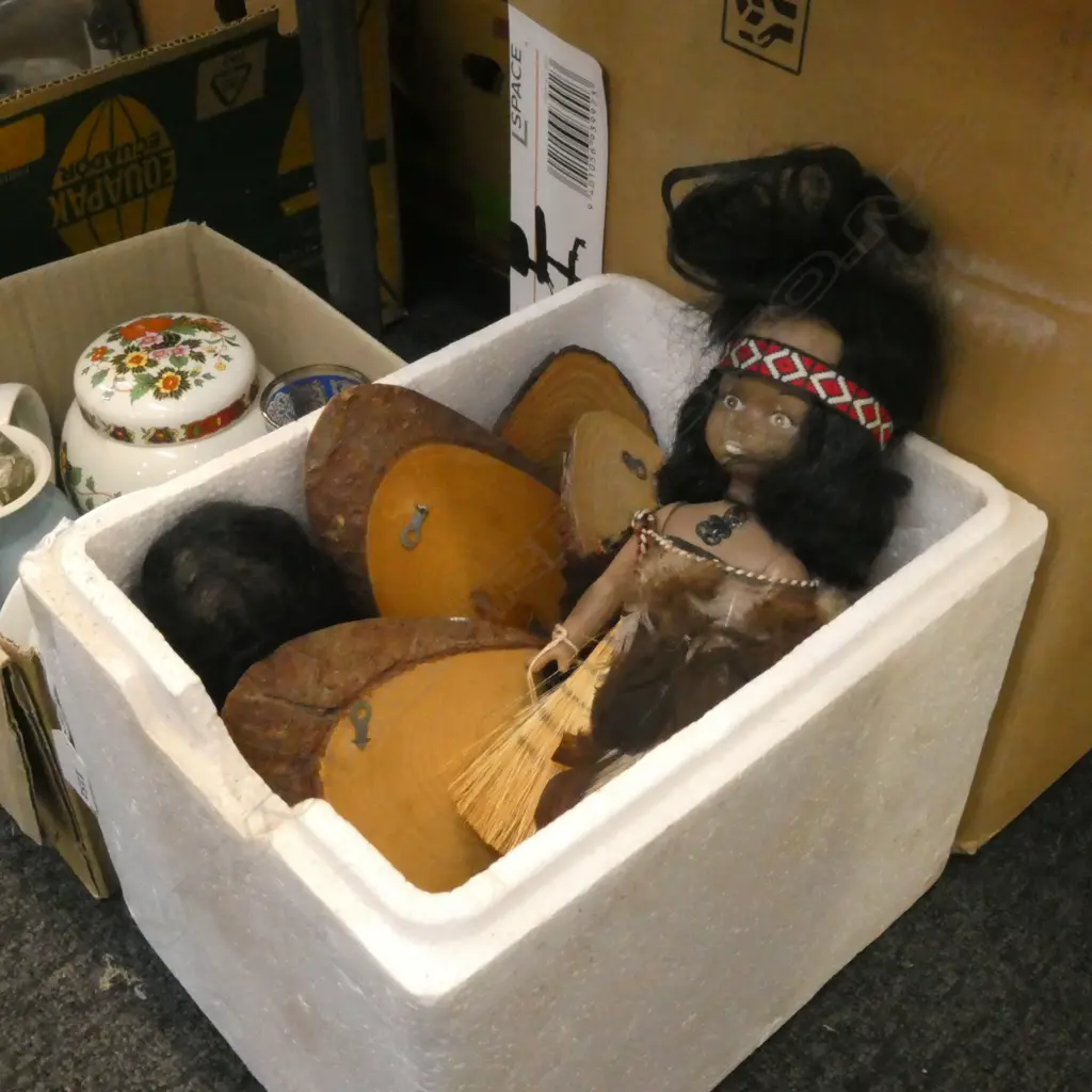 BOX LOT ASST. MAORI DOLLS & WOODEN PLAQUES Image 1++