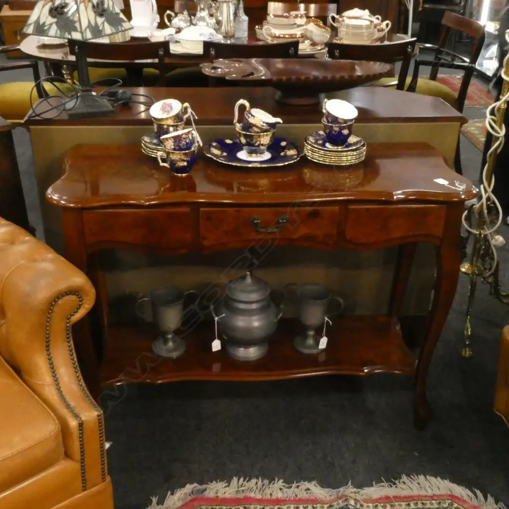 BURR WALNUT MODERN 2 TIER HALL TABLE SERPENTINE L.1020mm Image 1++