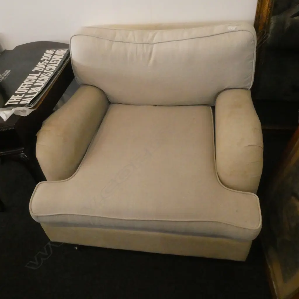 LARGE ROLL ARM LINEN ARCHAIR SOME MARKS Image 1++