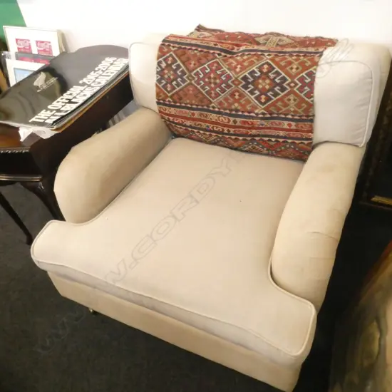 LARGE ROLL ARM LINEN ARCHAIR SOME MARKS