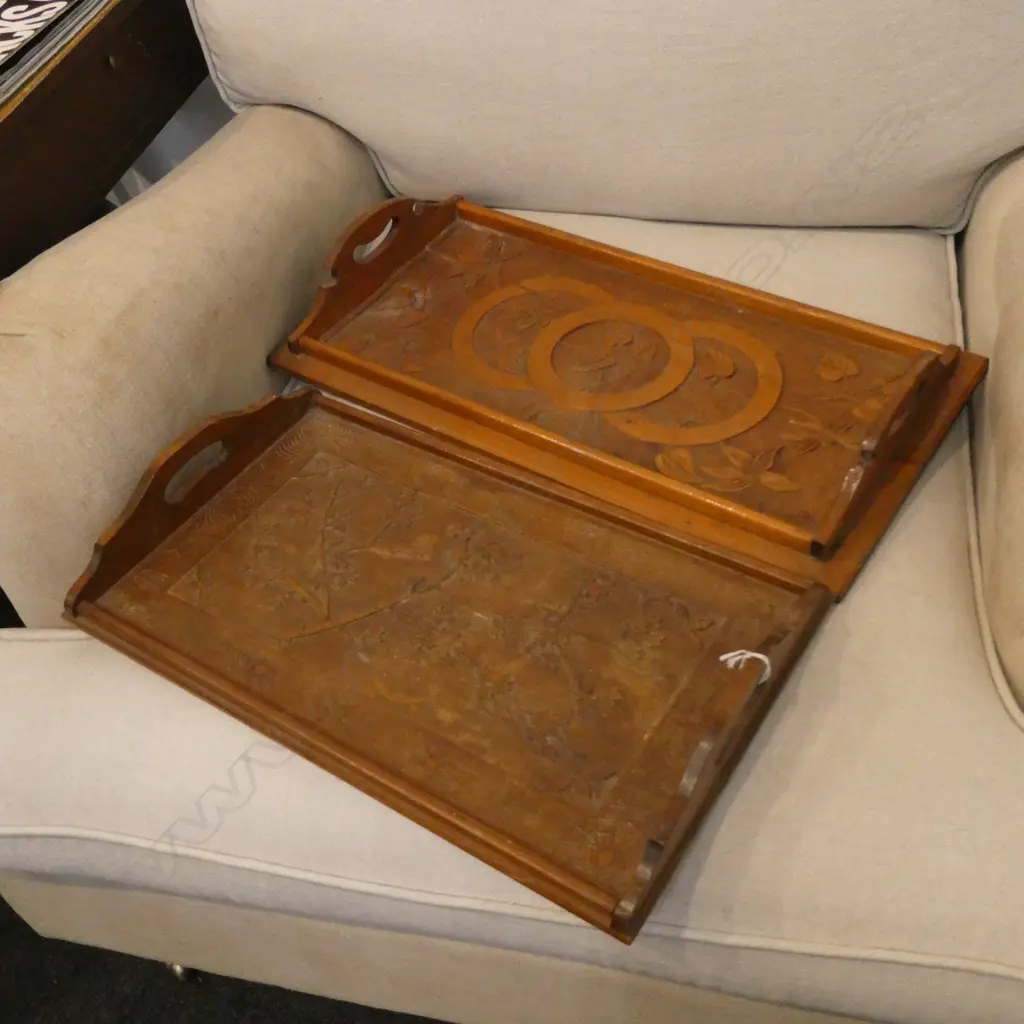 2 WOODEN TRAYS 585x300mm AF Image 1++