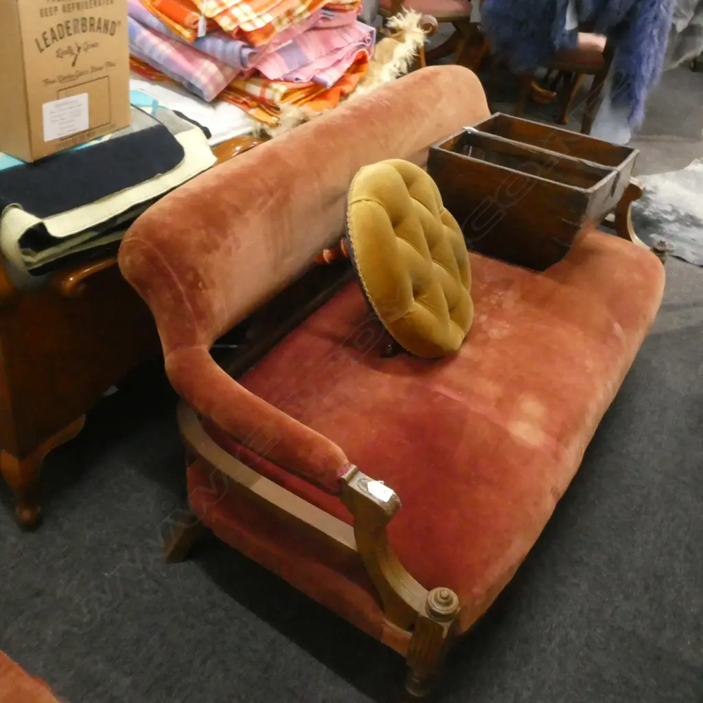 EDWARDIAN MAROON VELVET SOFA W.1450mm Image 1++