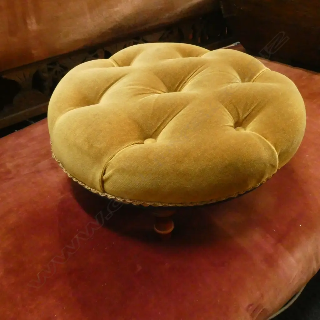 VELVET UPHOLSTERED FOOT STOOL 410mm dia Image 1++