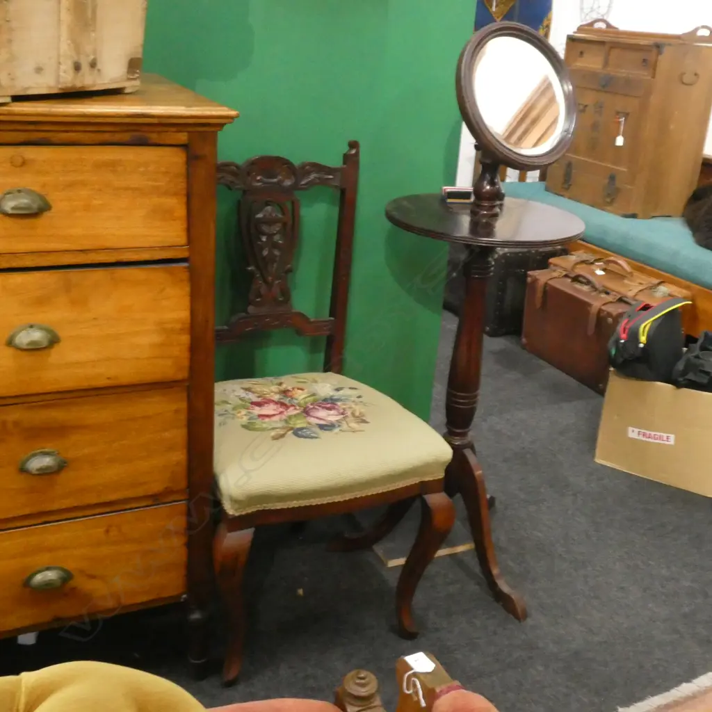 3 EDWARDIAN CHAIRS w. NEEDLEWORK UPHOLSTERY; PR & CNR CHAIR Image 1++