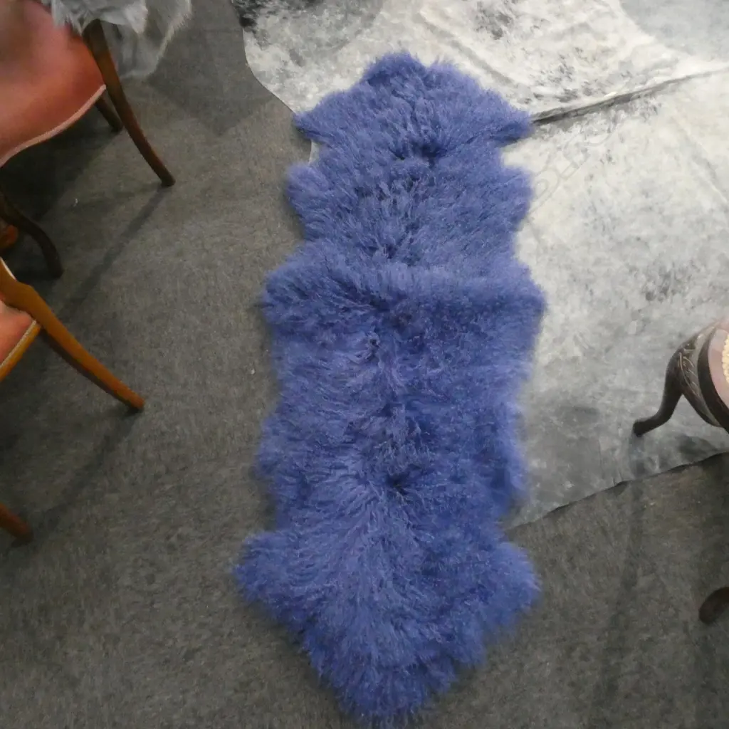 TIBETAN LAMB HIDE; LONG CURLY WOOL IN BLUE 1600x600mm Image 1++