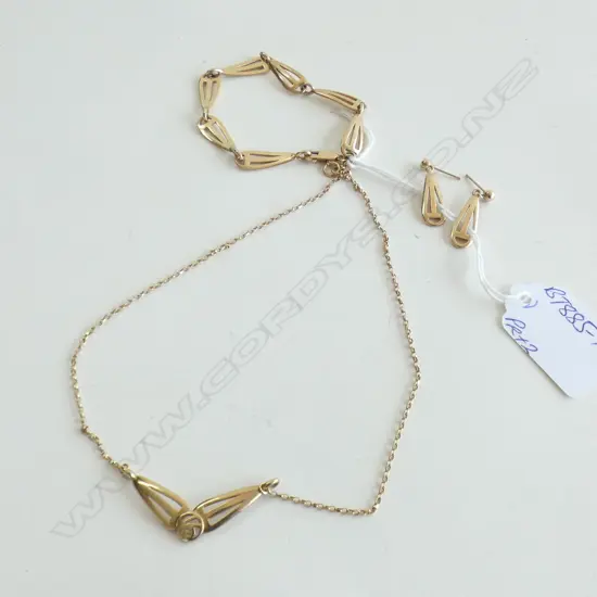 9CT YELLOW GOLD BRACELET NECKLACE & EARRING SET 16gms