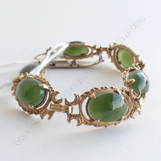9CT GREENSTONE BRACELET (METAL CLASP) L.170mm