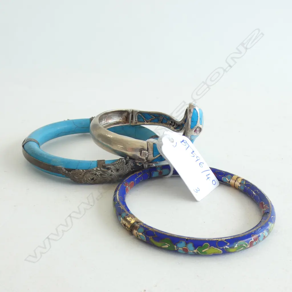 3 BANGLES; 925, TURQUOISE? & CLOISONNE AF Image 1++